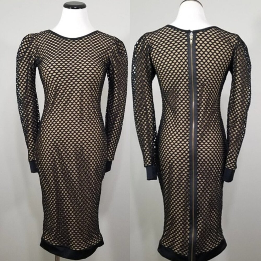 Rue 107 Caged Lover Dress Large Black Mesh Fishnet Bodycon Full Zipper Sexy NY